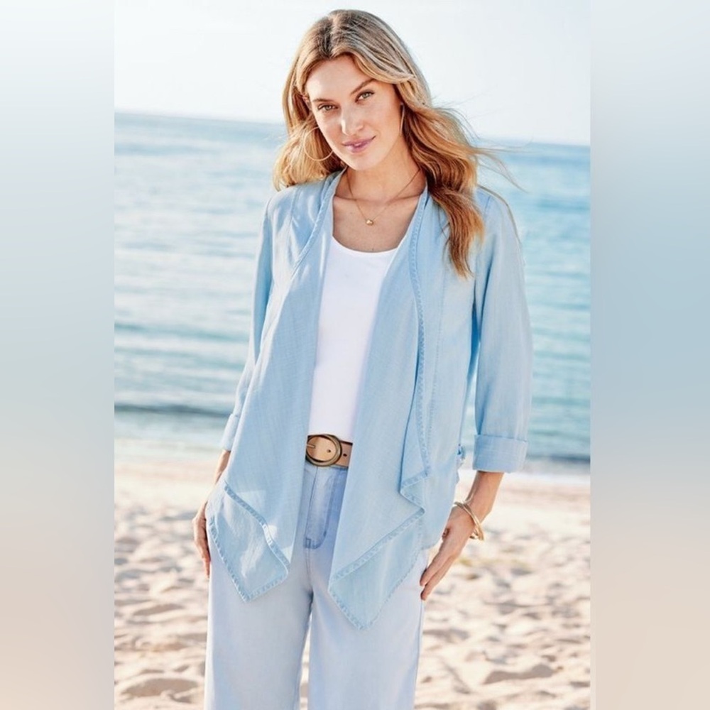 NWT SOFT SURROUNDINGS Alicante Tencel Topper Light Chambray Size L